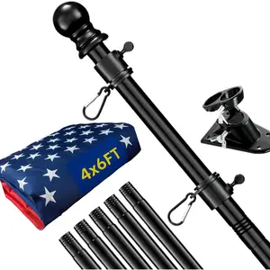 Flag with Pole for Outside - 6FT Tangle Free Flagpole Kit,4x6FT Embroidered Stars US Flag, 2 Position Mounting Holder for, Front Porch, Patriotic Display