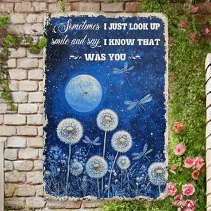 Vintage Dragonfly Metal Wall Art Inspirational Sign with Dandelions and Starry Night Design for Home Garden and Office Decor