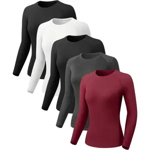 5 Pack Women's Compression Shirts Long Sleeve Workout Tops Dry Fit Athletic Baselayer Running Yoga Gym T-Shirt