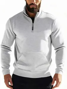 Men's Quarter Zip Fleece Sweatshirt, Casual Long Sleeve Kangaroo Pocket Pullover, Daily Wear, Hiking, Outdoor Warm Half-Zip Sweater