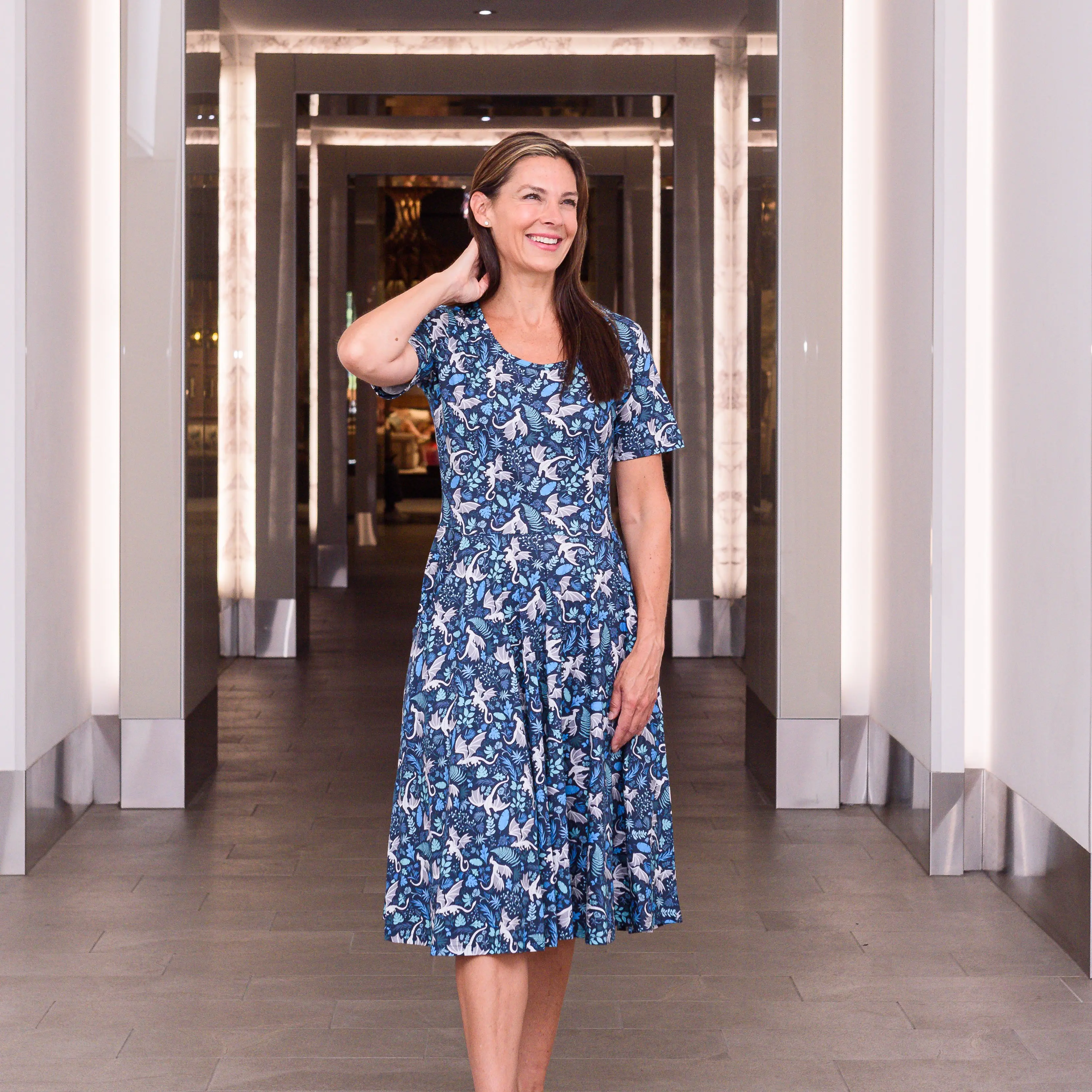 Garden of Dragons Twirl Dress with Pockets