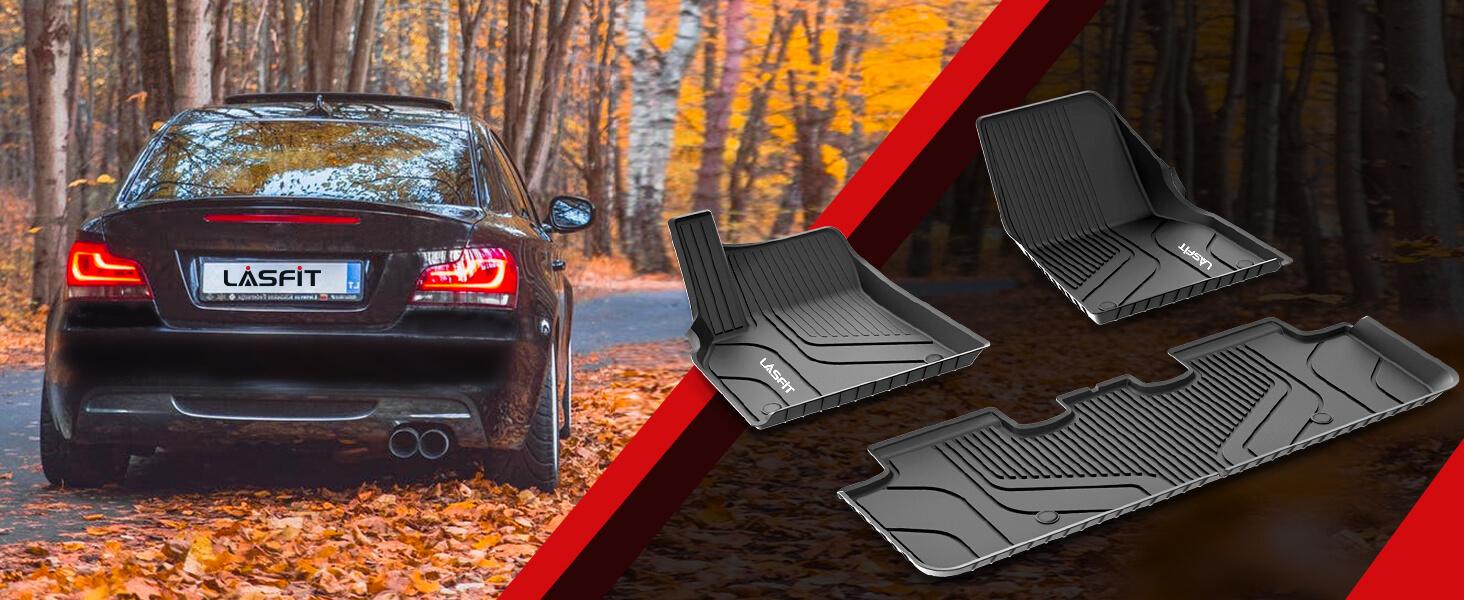 LASFIT Floor Mats for 2023 Tesla Model Y 2022 2021 2020 5 Seats, All Weather TPE Car Mats Custom Fit Floor Liners, Front and Rear 2 Rows Set