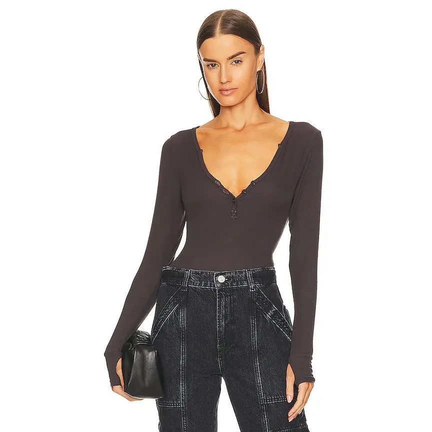 Michael Lauren Tahoe Henley Top in Vintage Black