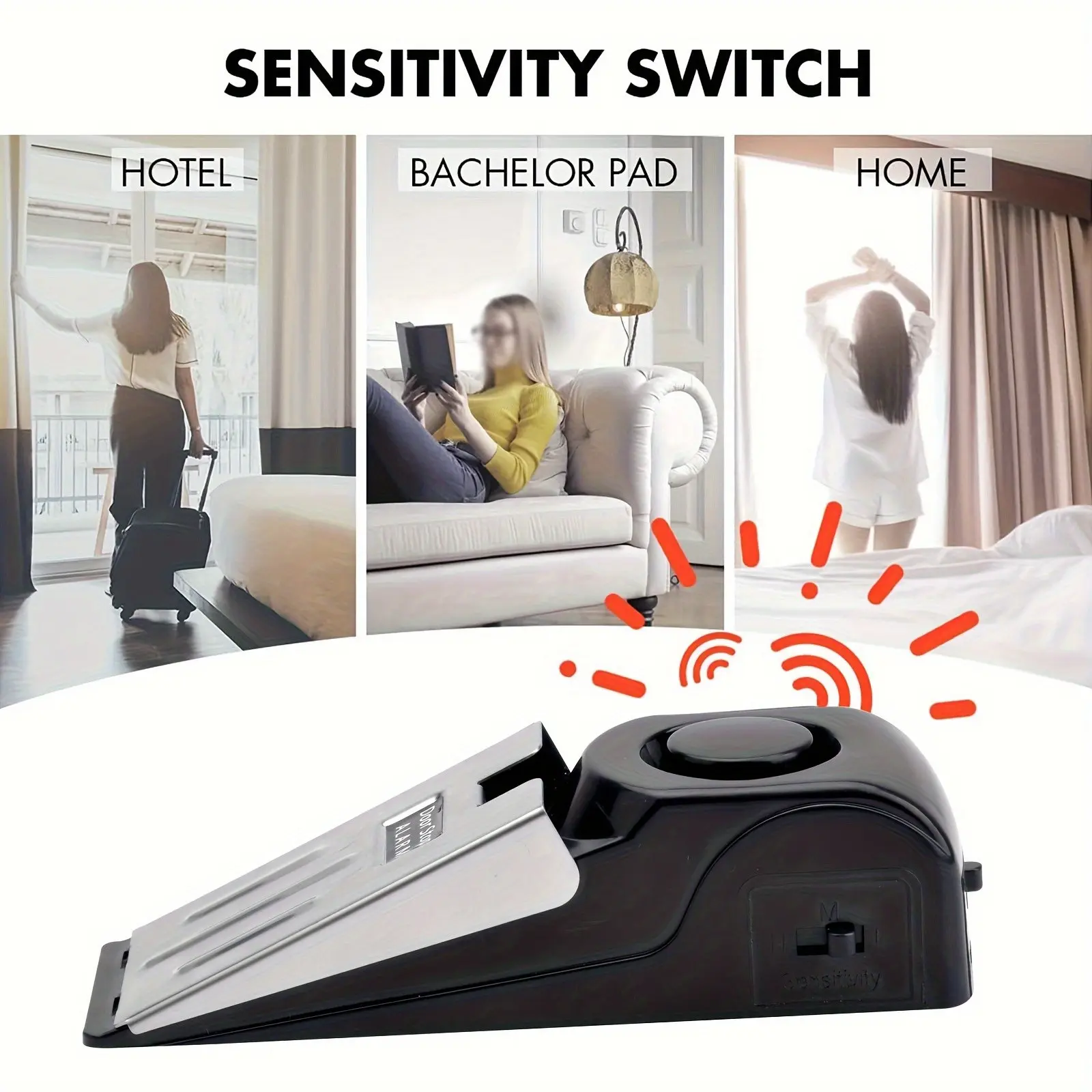 Door Alarm Detector Rubber Alarm Device 120 Decibel Security System for Hotels Homes Apartment Door Security Travel Personal Safety Tool Home Security Systems