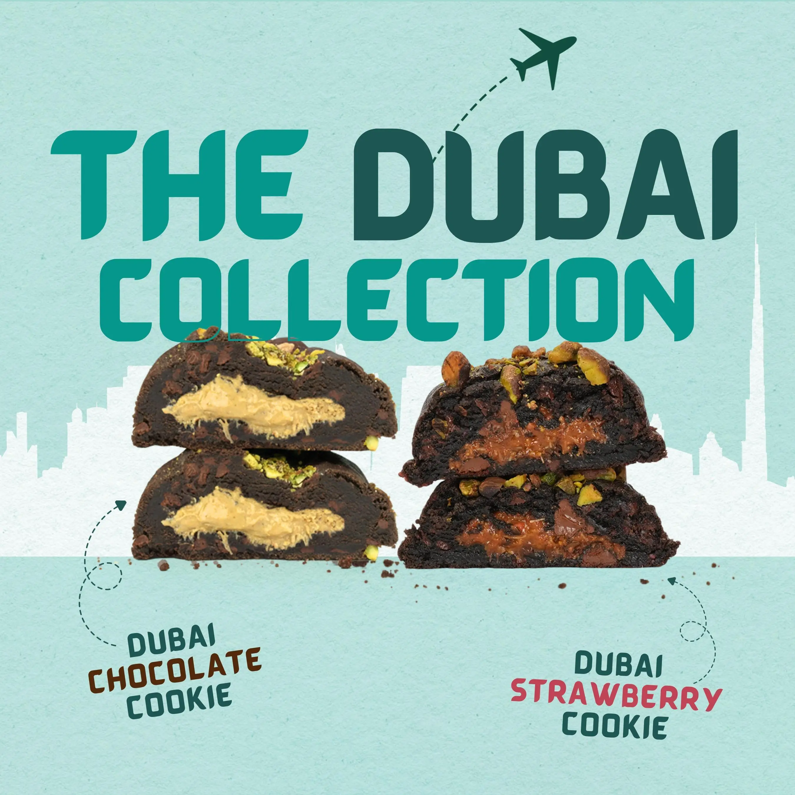 The Dubai Cookie Collection - 4-Pack of Dubai Chocolate & Strawberry Cookies with Creamy Fillings & Crispy Kataifi Pastry Mix-Ins