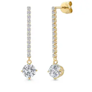 Gem Stone King 2.50 Cttw 14K Yellow Gold IGI Certified Gemstone Birthstone and Lab Grown Diamond Long Liner Dangle Earrings for Women | 1 Ct Each | D-E Color | VS1-VS2 Clarity | Yellow Gold Chain Drop Earrings