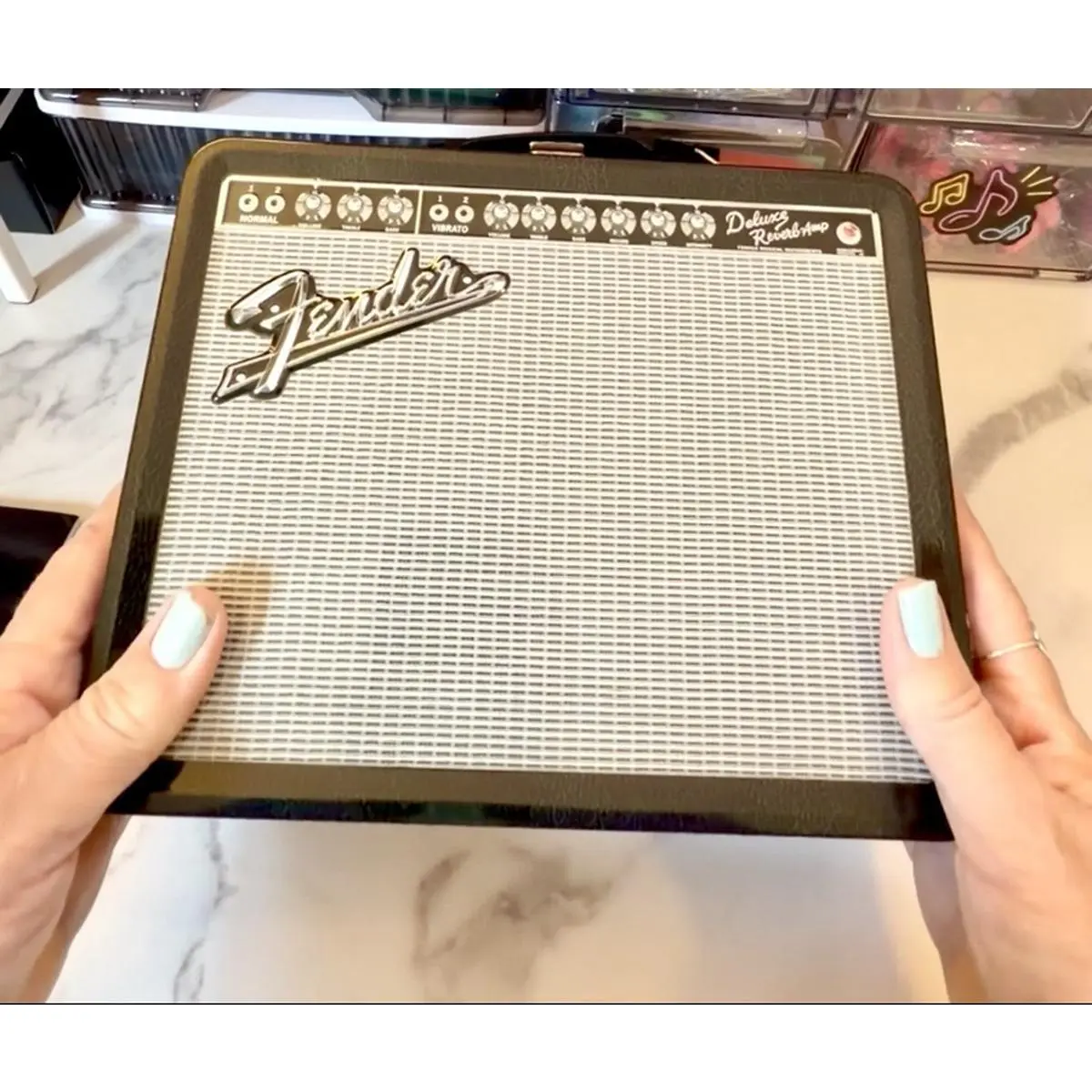 Fender Metal Box Retro Guitar Gift with Handle Classic Design for Music Lovers