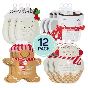 Holiday Treats Facial Masks 12-Pack Assorted - Festive Christmas Skincare for Soothing and Nourishing - Gingerbread, Sundae, Cocoa & Eggnog Visit the SpaLife Store