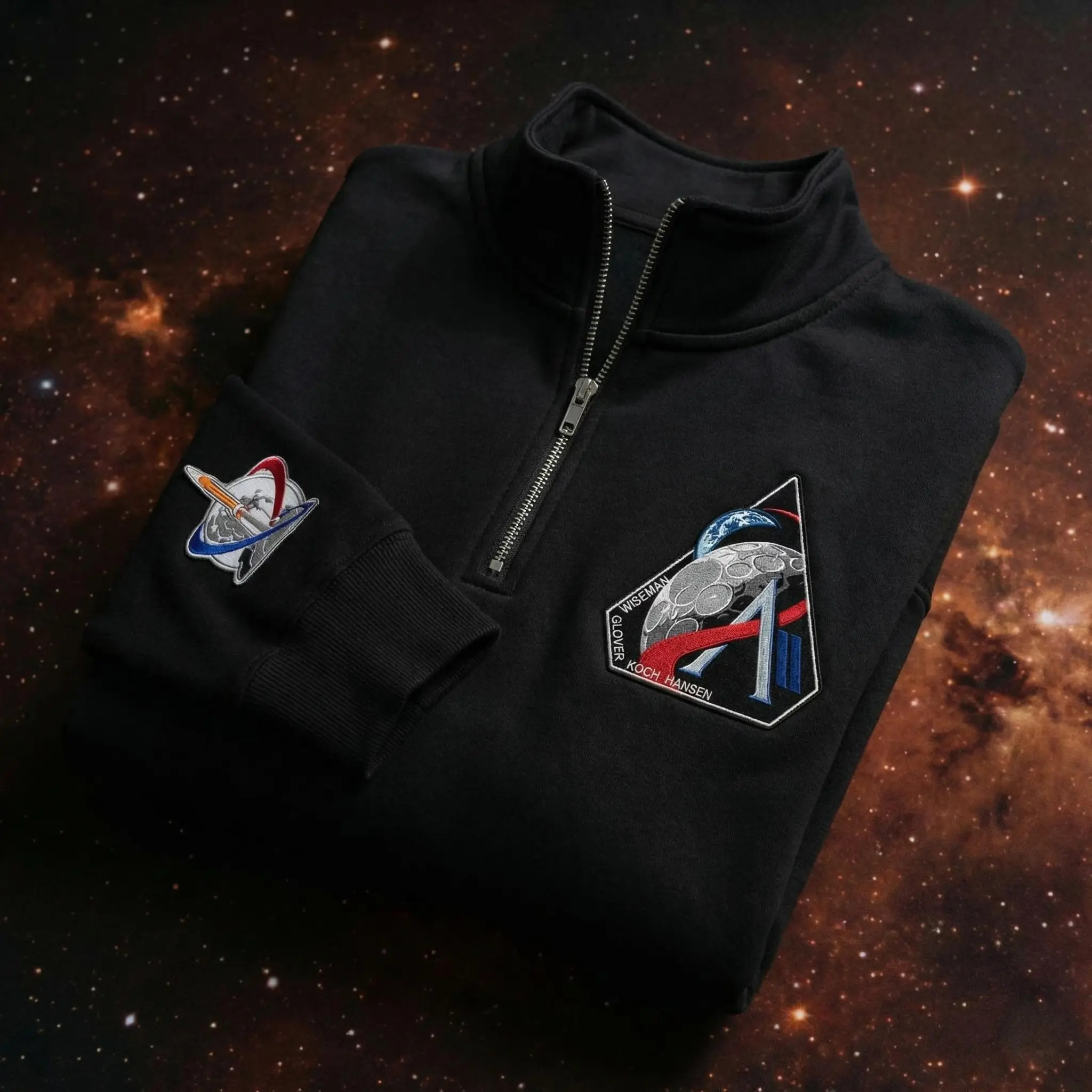 Embroidered Artemis II Astronaut Moon Landing Quarter Zip Sweatshirt – Pullover | NASA Shirts | Retrun To The Moon