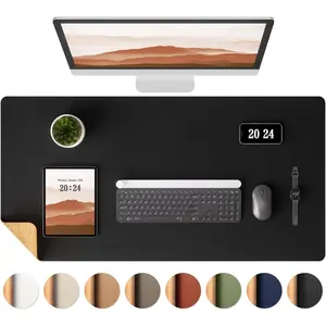 Dual-Sided Desk Pad - 23.6x13.7 inches Leather Desk Mat, Natural Cork Desk Pad Protector, Large Mouse Pad for Desk, Waterproof Desk Blotter Pad, Desk Writing Pad for Office Work/Home