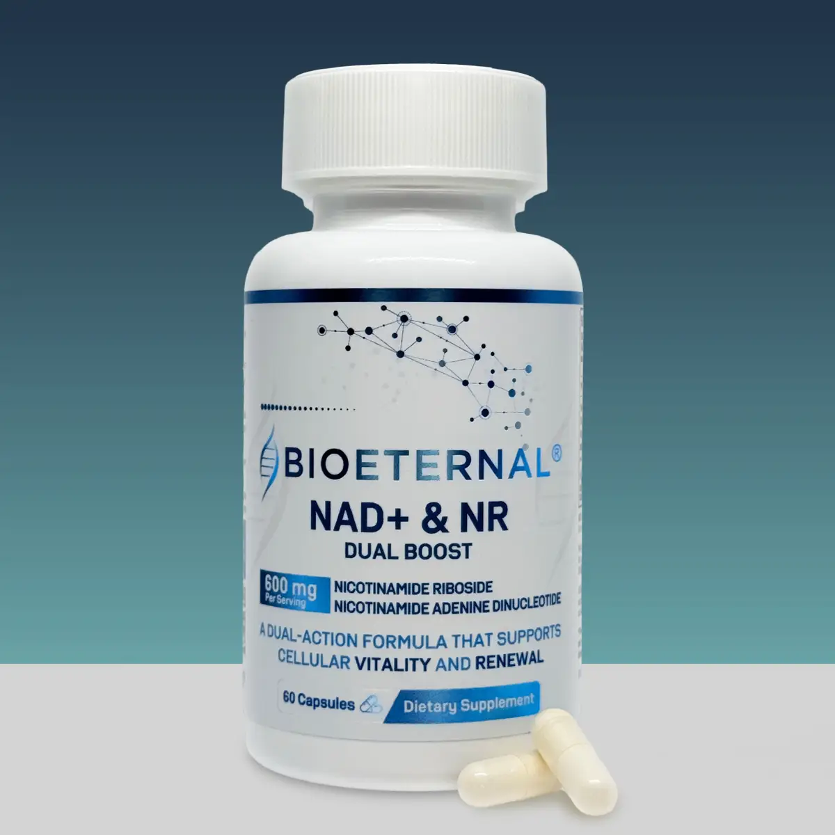 Bioeternal NAD+ and NR Dual Boost Supplement, 600mg, 60 Capsules Healthcare Fitness