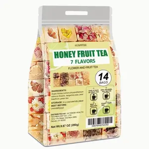 7 Flavors Honey Fruit Tea 280g Dessert Like Squares for Tea Lovers for Home Office Gifts 14 Bags Flower and Fruit Tea