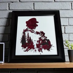 3D Printed Game Room Wall Art - Framed Silhouette with Forest and Character Design for Gaming Decor