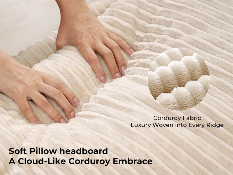 【Holiday Haul】King Size Upholstered Bed Frame girl with 51" Tall Headboard, Platform Bed with Widened Corduroy Cushion, Easy Assembly, No Box Spring Needed, cozy bed frame