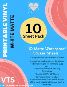 VTS Inkjet Printable Vinyl Waterproof | White Matte Printable Permanent Adhesive Vinyl | Sticker Paper