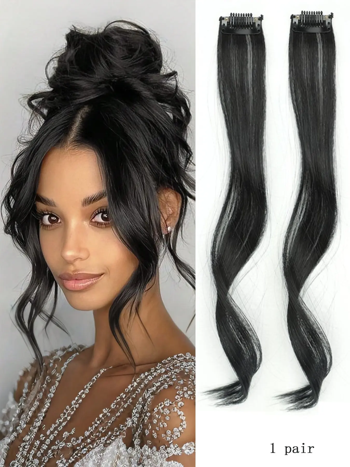1 Pair Side Bangs Wig, Clip-On Long Hair Side Bangs, Clip In Bangs, Bb Clips Hair Extensions, Synthetic Clip Hairpiece, Natural Look for Women, Multiple Colors Available, Synthetic Hairpieces