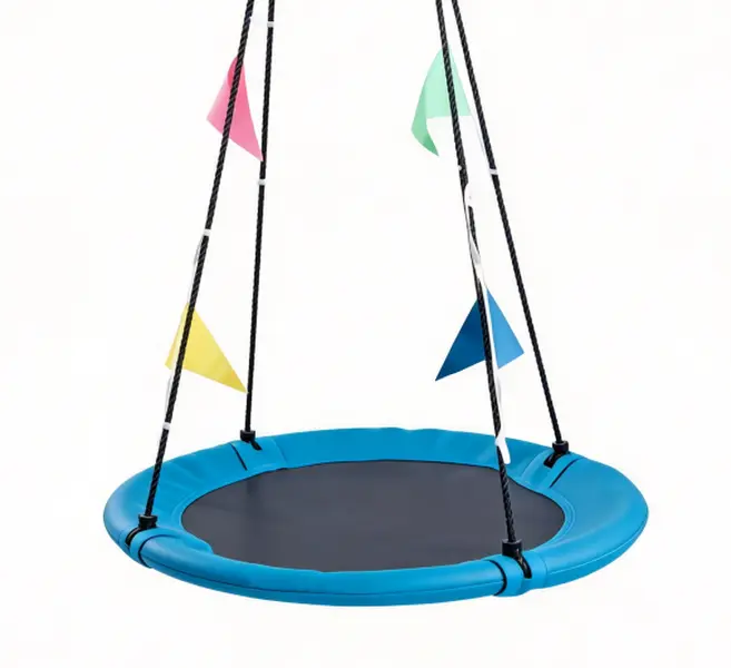 40 Inches Single-Seat Disc Patio Swing - Rainbow Round Design, 440 lb Capacity, Multicolor 600D Oxford Fabric, Adjustable Ropes/Straps/Carabiners, Included Assembly Accessories for Outdoor Courtyards Summer Use