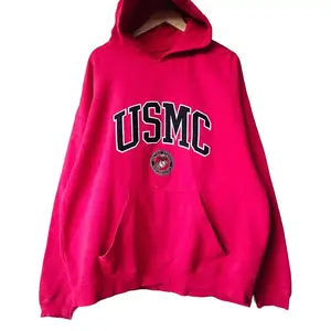 Vintage 90s Distressed United States Marine Corps USMC Hoodie USMC Sweatshirt Usmc Pullover Usmc Sweater Embroidery Logo Red Color Men’s 2XL