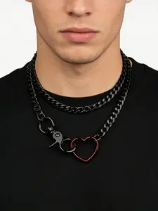 1pc Heart-Shaped Hollow Lock Pendant Necklace, Metal Punk Style, Unisex Jewelry for Daily Wear and Parties, Fashion Accessory, Heart Design Necklace