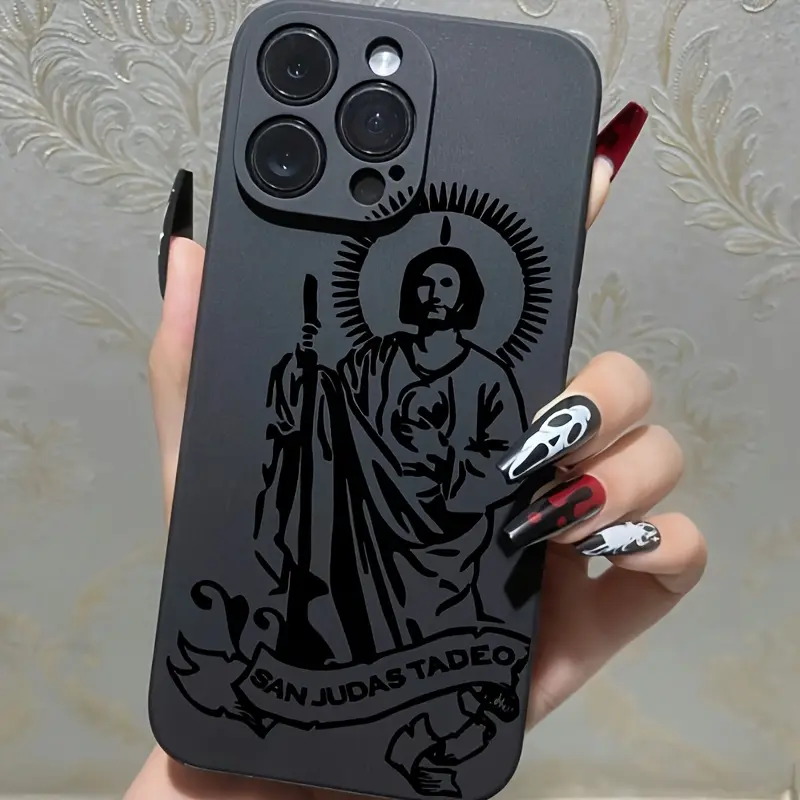 Soft Silicone Phone Case for iPhone 17, 16 Pro Max, 15 Plus, 14, 13, 12, 11, Air, X, XR, XS, E - God Pattern Design, Shockproof, Durable Black Casing with Digital Button Protection, Card Holder, Local Fit Compatibility