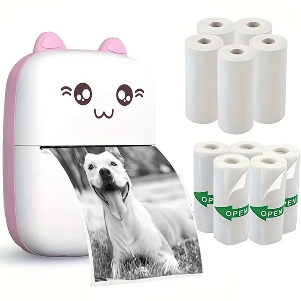 Portable Mini Thermal Printer, 1 Count Instant Photo Printer With 10 Rolls Paper, Small Bluetooth-compatible Wireless Multi-purpose Photo Printer