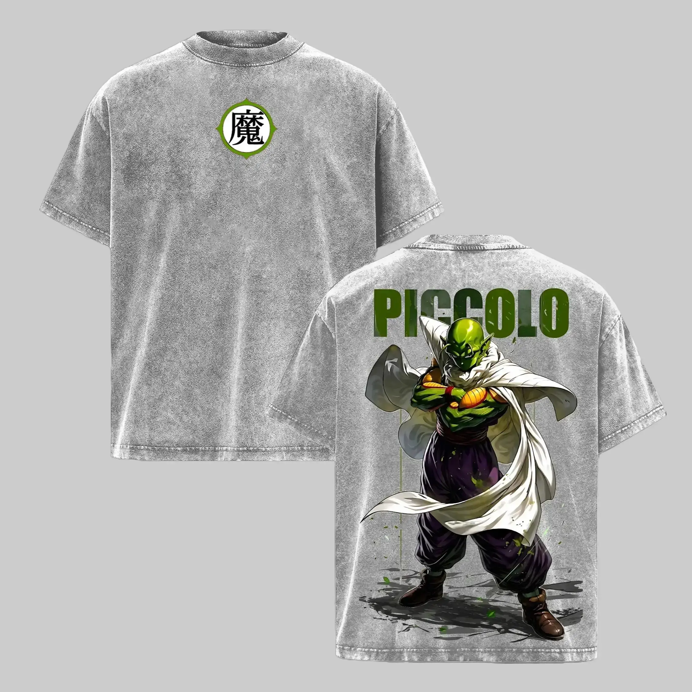 Piccolo Dragon Ball Z Vintage Washed T Shirt DBZ Anime Graphic Tee Acid Wash Oversized Manga Shirt Demon Symbol Streetwear Y2K Unisex Cotton Top Viral Anime Merch Japanese Cartoon Clothing Casual Gym Tee Gift For Him Goku Anime Lover Outfit