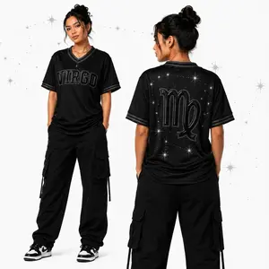 Zodiac Couple Matching Jersey, Astrology Baseball V-Neck Shirt for Him and Her, Horoscope Athletic Tee Unisex, Oversized Streetwear, Birthday Anniversary Gift, Aries Taurus Gemini Leo Scorpio Pisces Capricorn Virgo Libra Cancer, Shortsleeve, Clothes