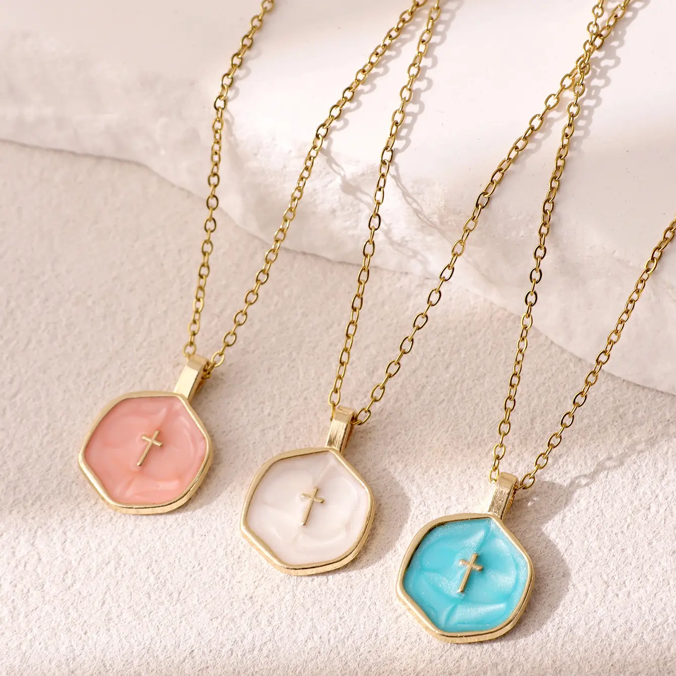 14K Gold Plated Dainty Cross Necklace for Women, Simple Irregular Minimalist Enamel Religious Choker Jewelry, Cute Trendy Christian Jewelry Gift for Her,Fashion Jewelry Party