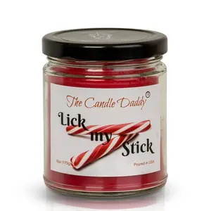 Lick My Stick Peppermint Holiday Candle - Funny Candy Cane Scented Candle - Funny Holiday Candle for Christmas, New Years - Long Burn Time, Holiday Fragrance, Hand Poured in USA - 6oz