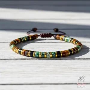 Sofia Natural Tiger Eye Bracelet Green Spot Stone Bracelet Healing Crystal Barrel Gemstone Dainty Bracelet Gift for her, gift for him