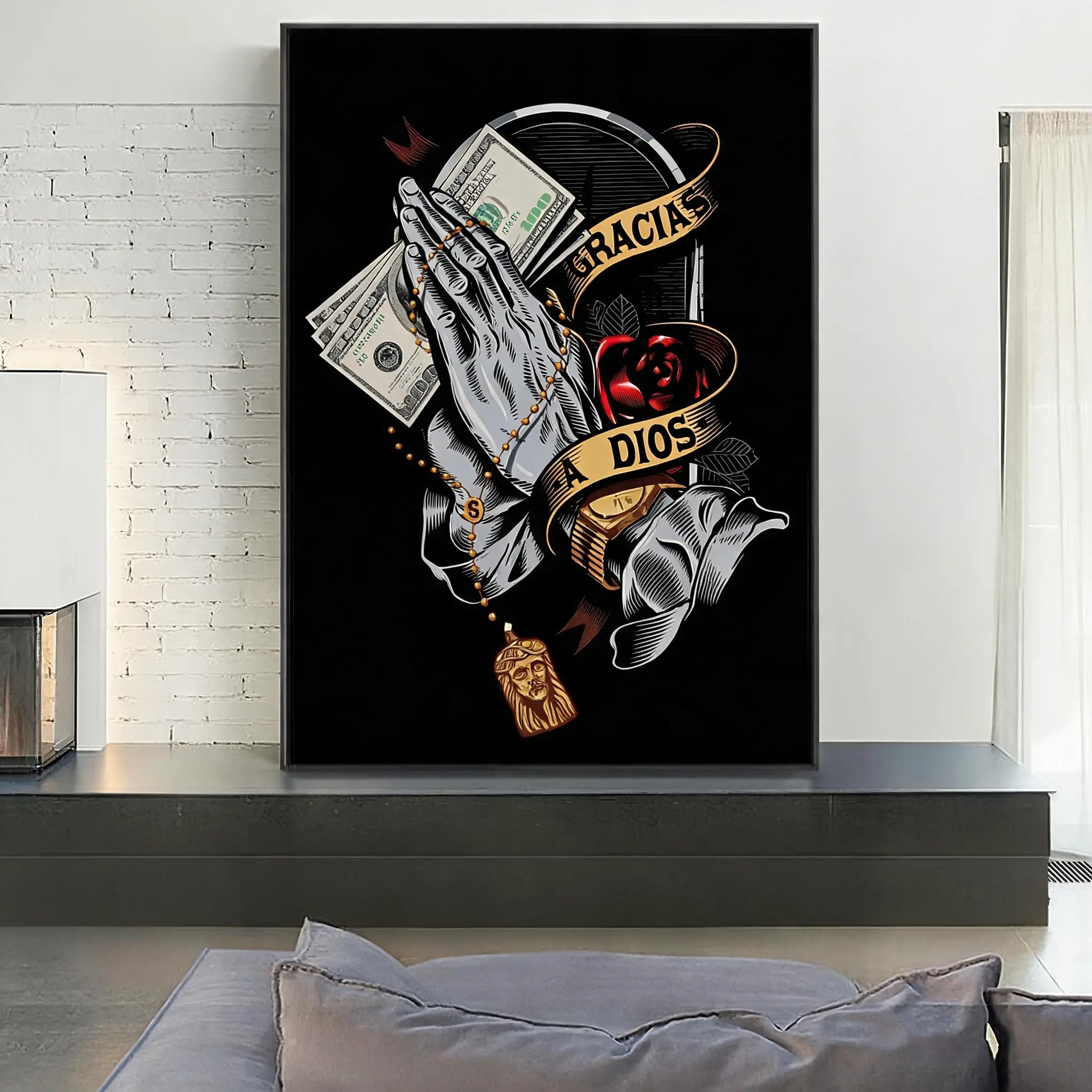 Prayer Hand Gracias a Dios Praying Hands Money Poster  Christian Wall Art Boho Nature Growth Wall Decor