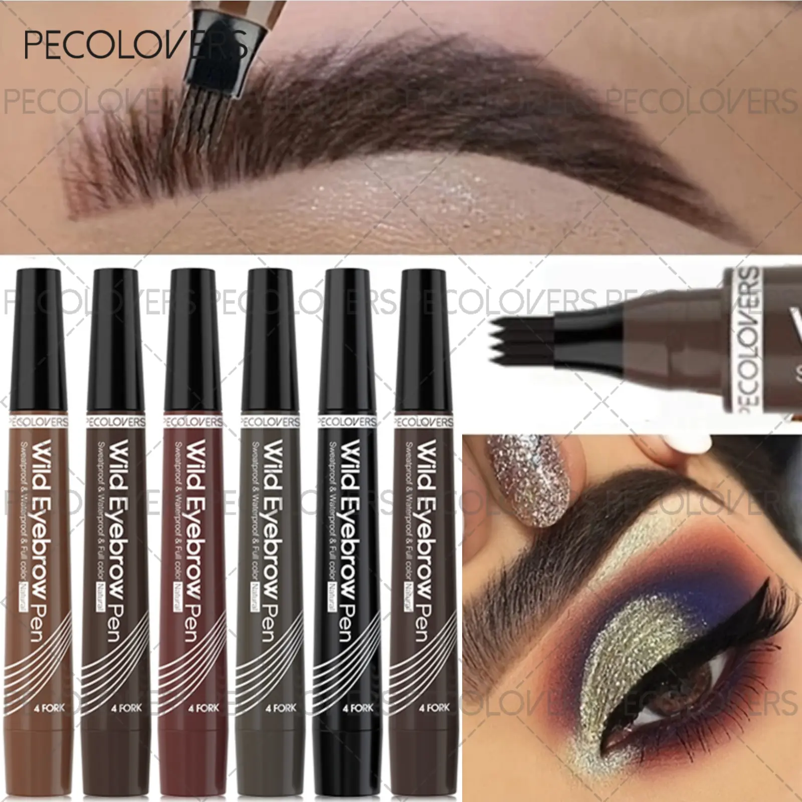 4 Fork Eyebrow Pen, Waterproof Smooth, Non-Dyeing Eyebrow Pencil, Fast drying, Long-Lasting Liquid Eyebrow Pen, Eyebrow Makeup Products, Eye Brow Pens