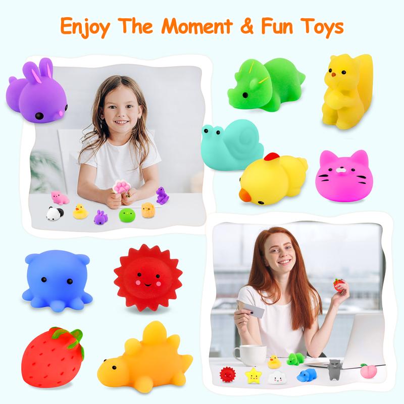 80pcs & 65pcs Mini Animal Mochi Squishy Toys Kawaii Stress Relief Toy Set for Kids Cute Soft and Colorful Squeeze Toys Perfect for Birthday Party Favors Classroom Rewards Goodie Bag Fillers Holiday Gifts Random Assortment Fun for Boys and Girls