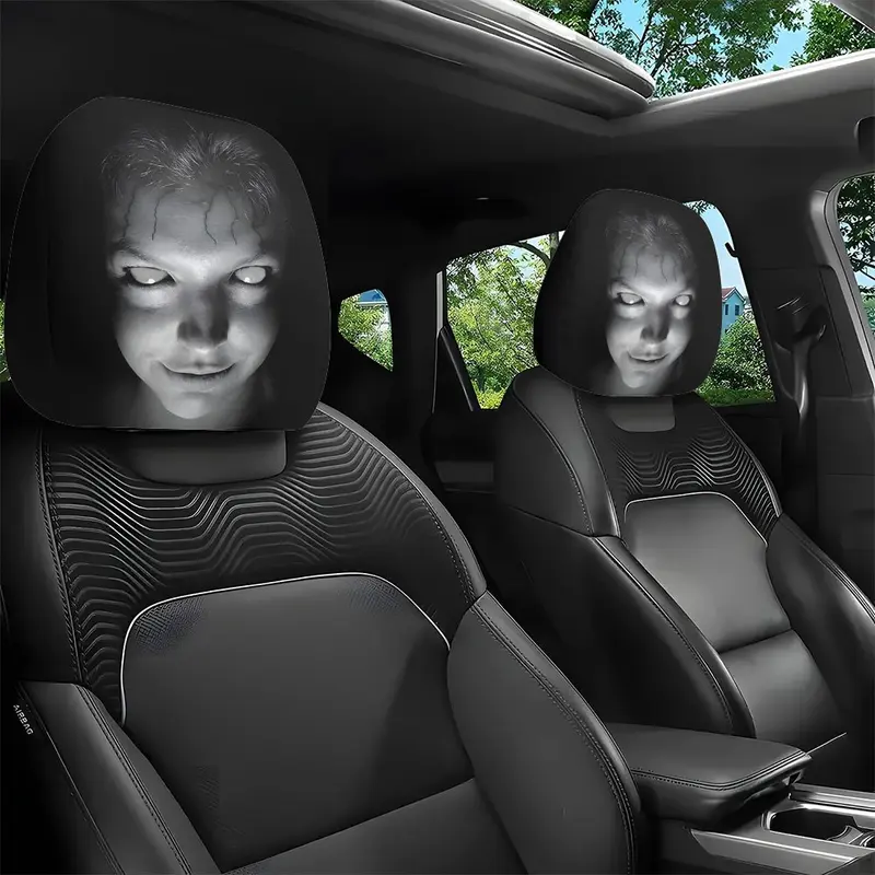 Spooky 3D Graphic Car Headrest Covers - High Elastic Polyester Seat Pillow Protectors, Halloween Horror Themed Auto Accessories (Ghost Bride/Demon Eye/Evil Witch), Cool Car Decorations for Pranking & Decorating for Halloween, Festive Gift Item