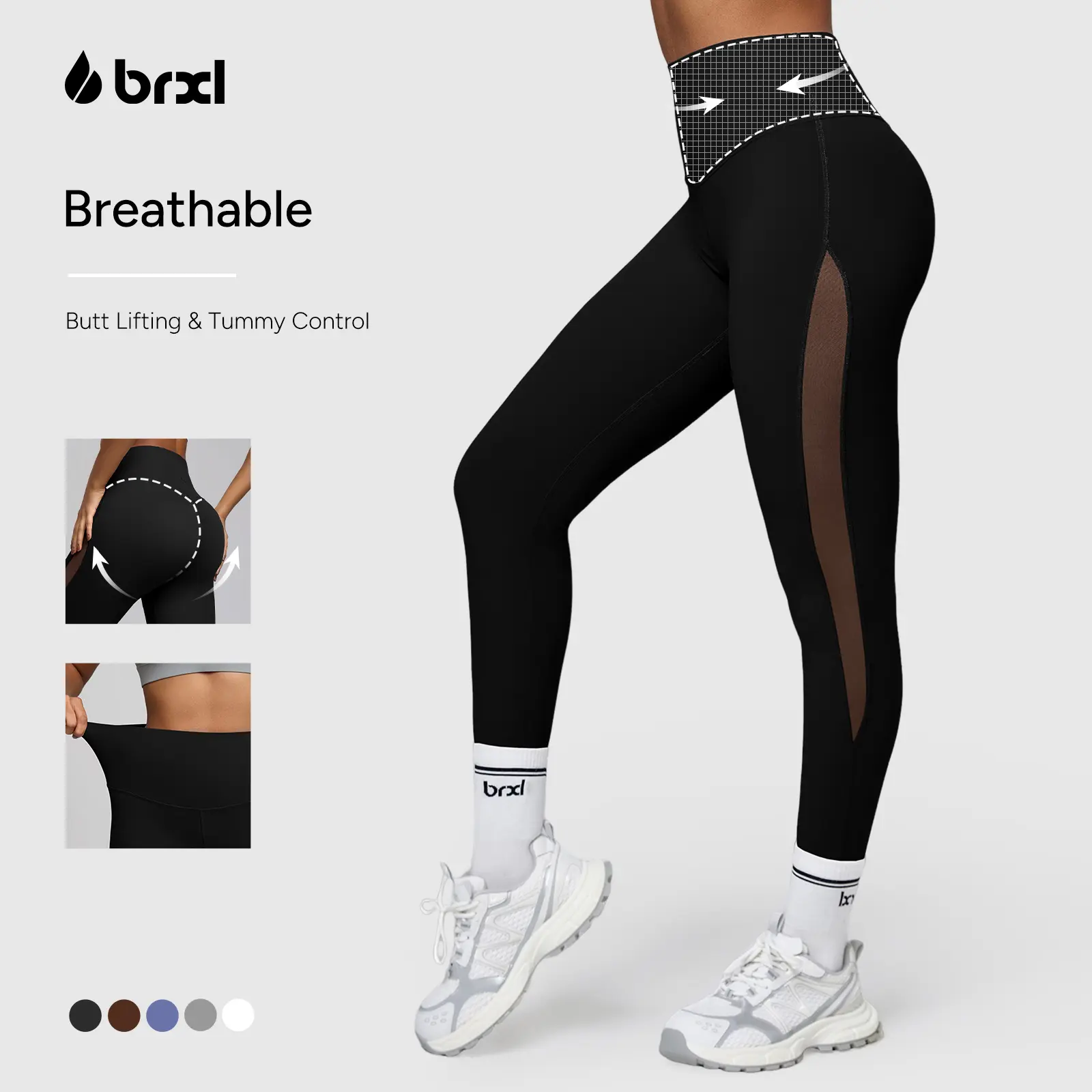 BRXL Women's High Waist Compression Leggings - Tummy Control Breathable Mesh Panels Tight Sporty Leggings Breathable Sporty Bottoms Stretchable Activewear Shapewear for Workout Yoga summerwins #summer outfits #4th of july outfits #vacation outfits