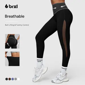 BRXL Compression Leggings with Breathable Mesh Panels for Women Tummy Control Leggings High Waist Workout Athletic Yoga Pants#Summervibes-1