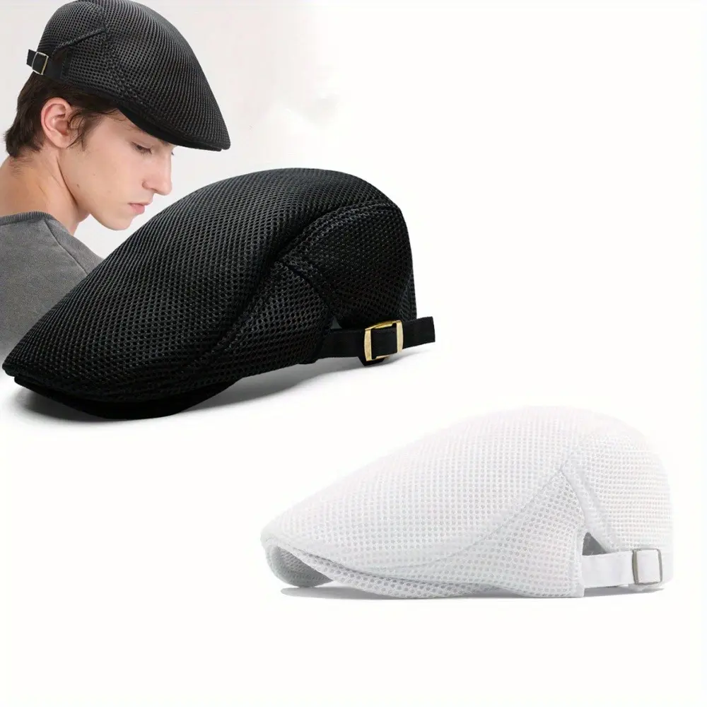 2pcs Men&apos Breathable Mesh Flat Cap - Summer Newsboy Hat Lightweight or Driving, 2pcs Men&apos Breathable Mesh Flat Cap - Summer Newsboy Hat Lightweight or Driving,