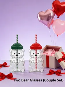 Heat-Resistant Glass Straw Cup, Cute Bear Shaped Cold Drink Cup, 20oz Teddy Bear Coffee Mug, All Seasons Valentine's Day Gift