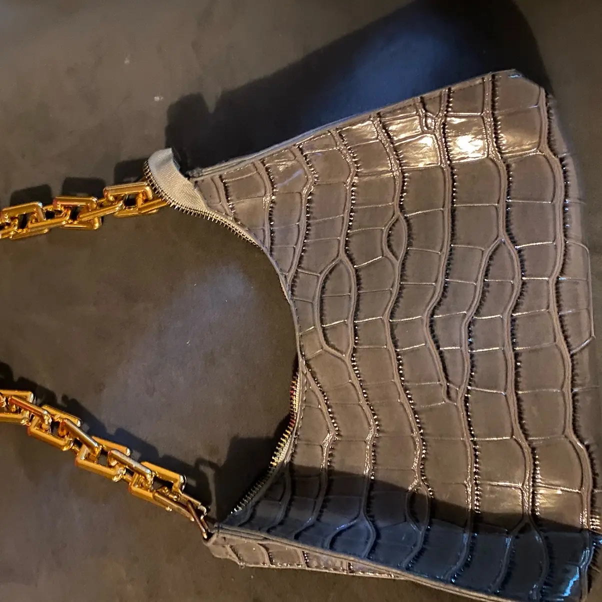 Wild Side Grey Fashion Handbag with Gold Handle for Women - Plastics Material