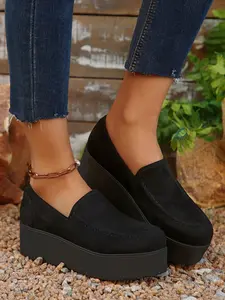Women's Fashionable Solid Color Platform Loafers, Casual Comfortable Round Toe Slip-on Walking Shoes for Daily Wear, Female All-match Shoes for Daily Wear, Girl