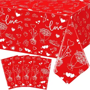 4 count Valentines Tablecloth Mothers Day Tablecloth Love Heart Table Cover Romantic Love Plastic Table Cloth Valentines Day Decorations Wedding Anniversary Supplies Engagement Party Decor 86 x 51 Inch