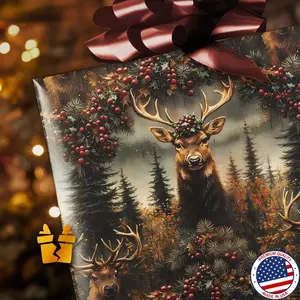 Rustic Reindeer Christmas Wrapping Paper - Rustic Vintage Luxury Pattern for Dad Dark Holiday Gift Wrap Supplies