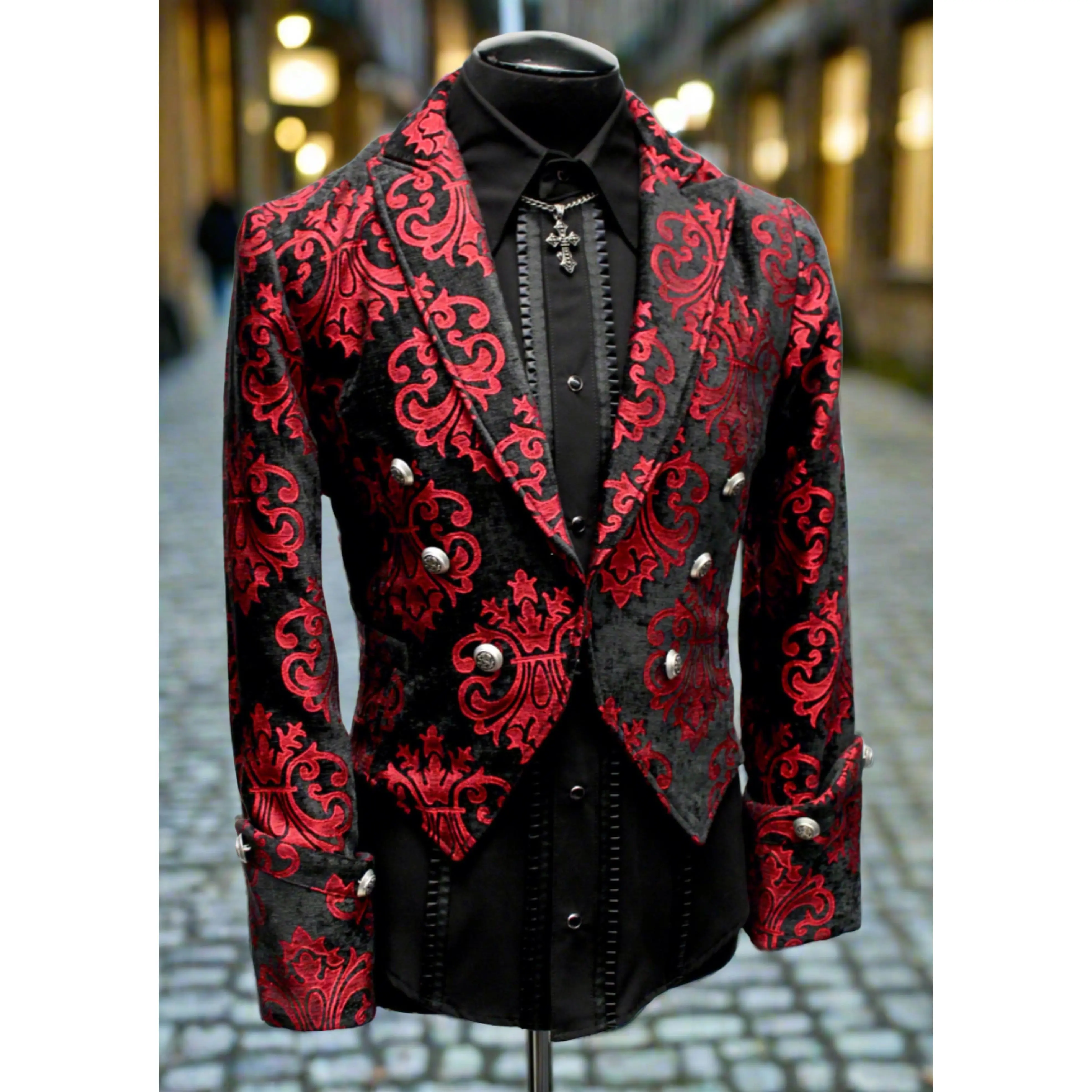 IMPERIAL JACKET - RED ON BLACK VELVET BROCADE