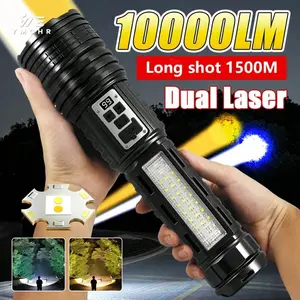 Super Bright Flashlight USB Rechargeable Most Strong LED Flash Light Long Range Torch Zoom Outdoor With Digital Power Display