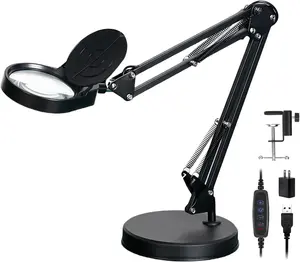 10X Magnifying Glass with Light and Stand,Dimmable Flexible Magnifying Craft Ligh, LED Lighted Magnifier Hands Free for Close Work Craft Reading Painting Hobby (Black-03)
