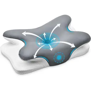 Cervical Neck Pillow, Ergonomic Memory Foam Pillows for Neck Pain Relief with Breathable Pillowcase, Adjustable Contour Neck Support Pillow for Side Back Stomach Sleepers (Gray)