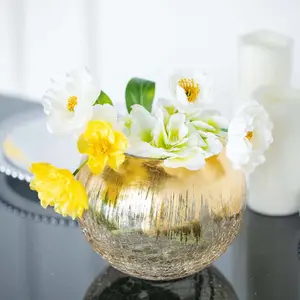 Gold Foiled Glass Flower Vase Crackle Bubble Design 6" - Sophisticated Floral Wedding Centerpiece