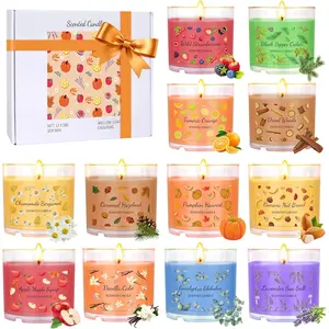 12 Pack Fall Scented Candles Bulk, Small Soy Scented Candle Gift Set for Women Home, Pumpkin Vanilla Caramel Lavender Scents, Mini Candles for Birthday Halloween Christmas