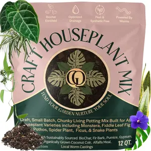 Craft  Houseplant Potting Mix, Elite House  Soil, Chunky, Well Draining Potting Soil for  Indoor , Tropical  & , Sustainable & Peat Free, Less Prone to Gnats, 12QT