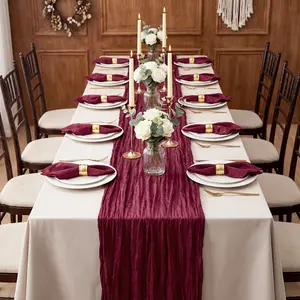WHONLINE 8pcs Wide Cheesecloth Table Runners, 10ft Boho Gauze Table Runner 31*118 Inch, Boho Long Table S for Wedding Ceremony & Reception, Wedding Decoration, Multiple Colors Tablecloth for Party Decor, Mother's Day And Teacher's Day Reunion